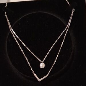 Chic Silver Layered Necklace with Crystal Accents